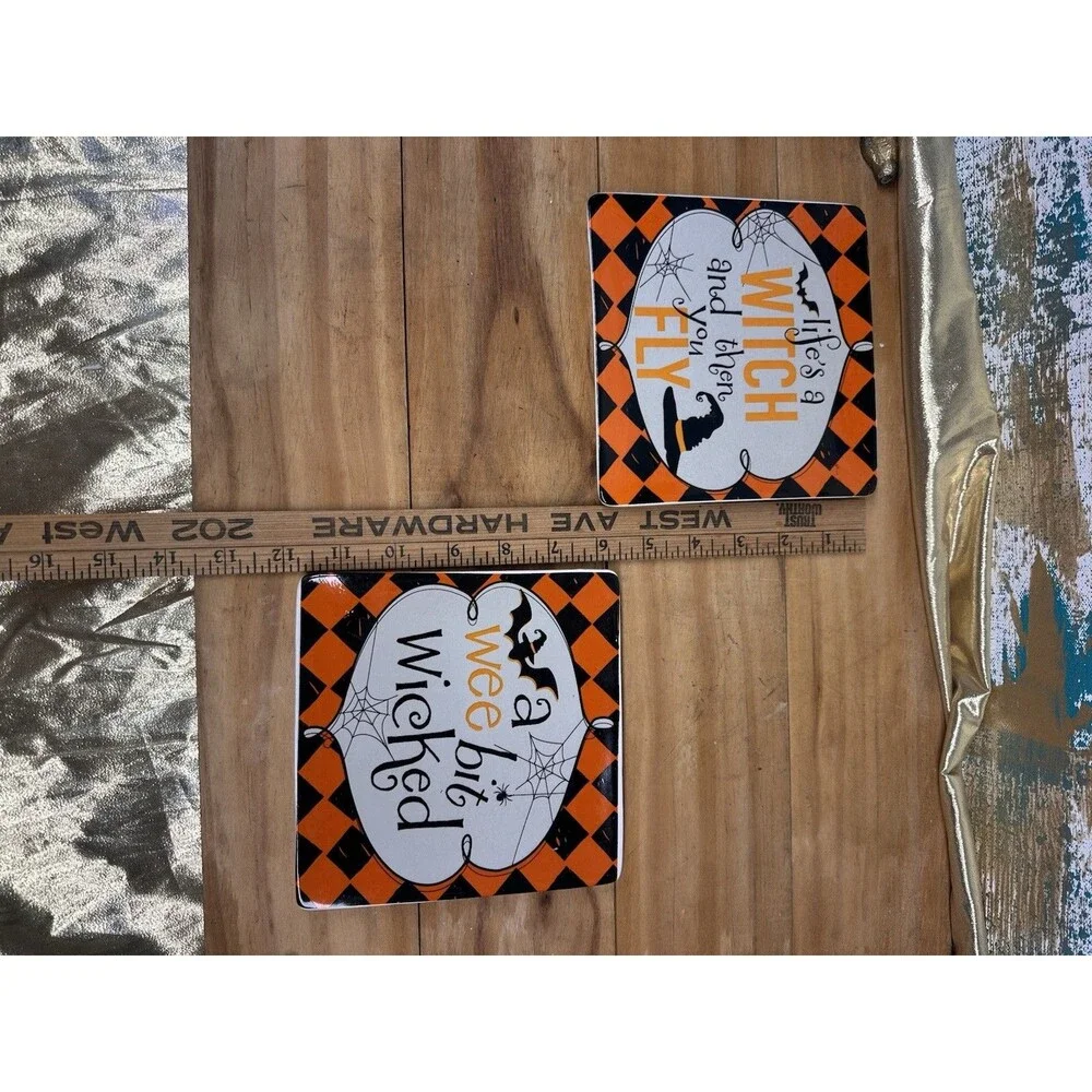 Set of 2 Pier 1 Imports Halloween Witch Appetizer Plates ~ 6